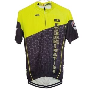 🟢2100 * Spero Full Zip Cycling Top Black Yellow Size M